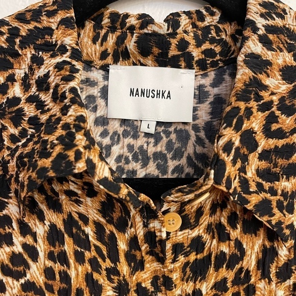 Nanushka Clare Shirt Short Sleeve Collared Shirt Leopard - Picture 3 of 5